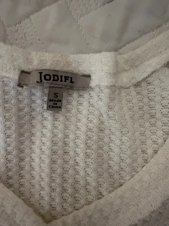 JODIFL White Waffle Knit Top with Black Floral Trim - Picture 2 of 2